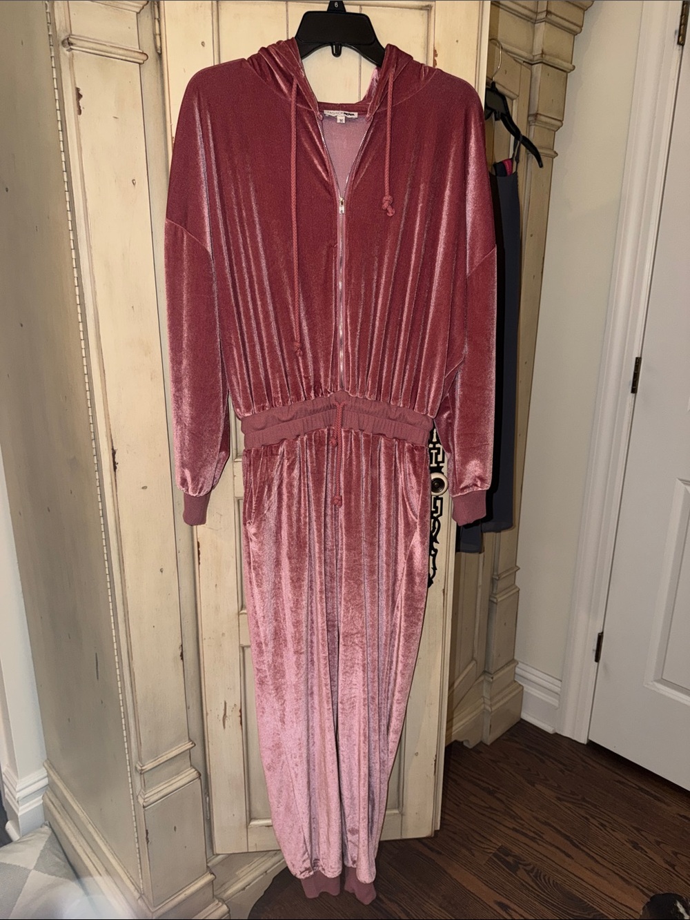Fashion Nova Rose Velvet Zip-Front Hooded Maxi Dress
